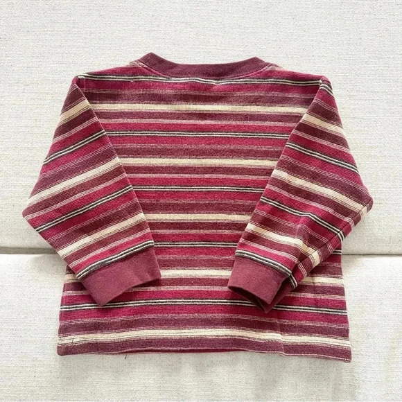 Vintage Kids Old Navy Burgundy + Cream Striped Long Sleeve Tee Size 2T - Picture 5 of 5